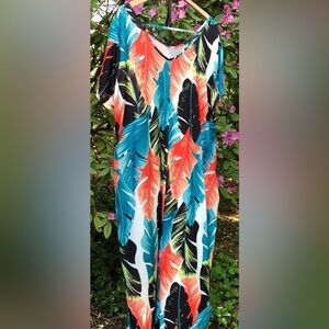 Kancy Store 3X short sleeve, summer dress, large leaf patterns, lime black orang